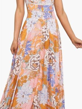 Petal & Pup Floral Maxi Dress in Peach, Blue & White